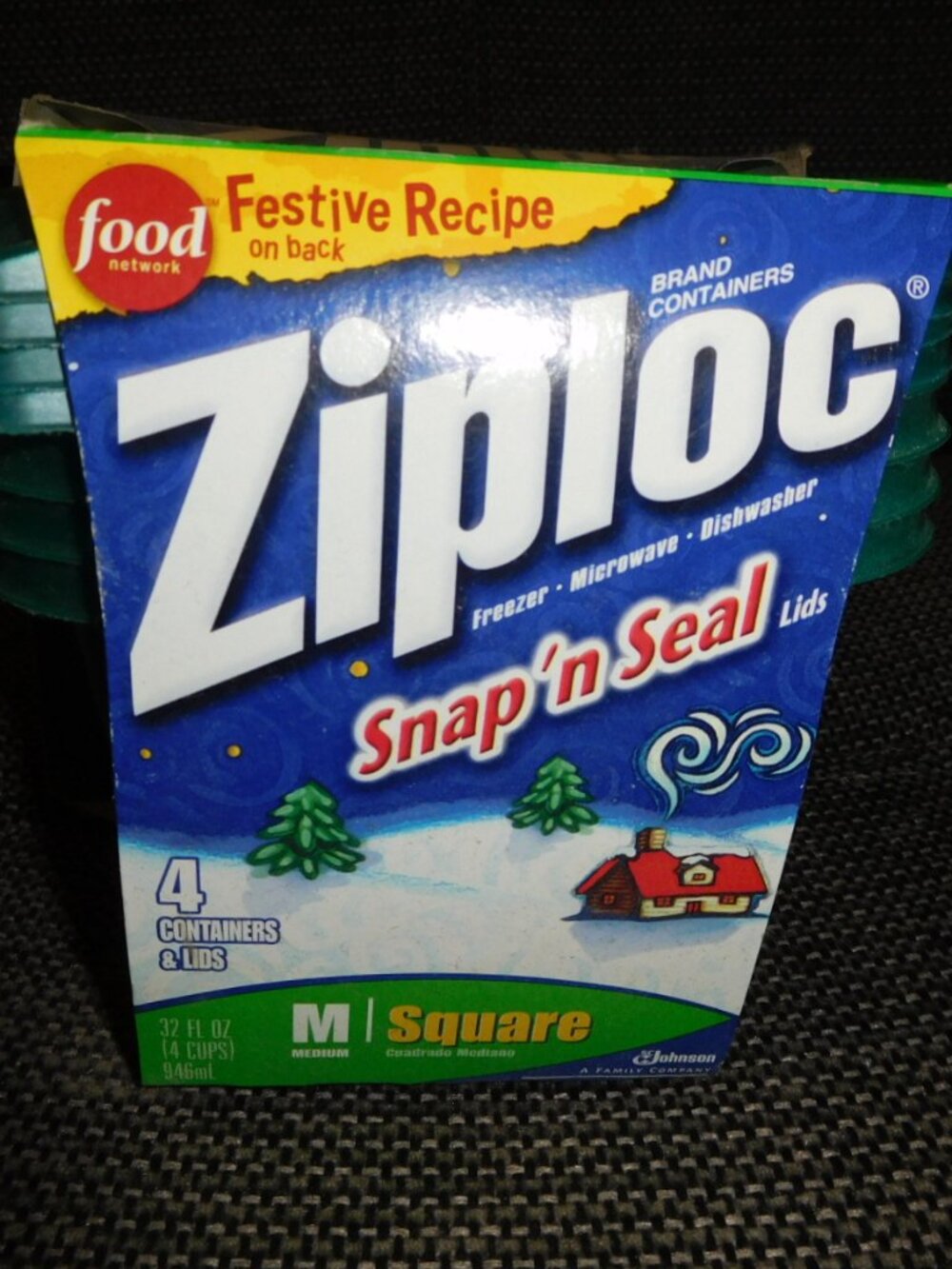 New Vtg Ziploc Food Containers Vintage Holiday Christmas green M squares 32 oz